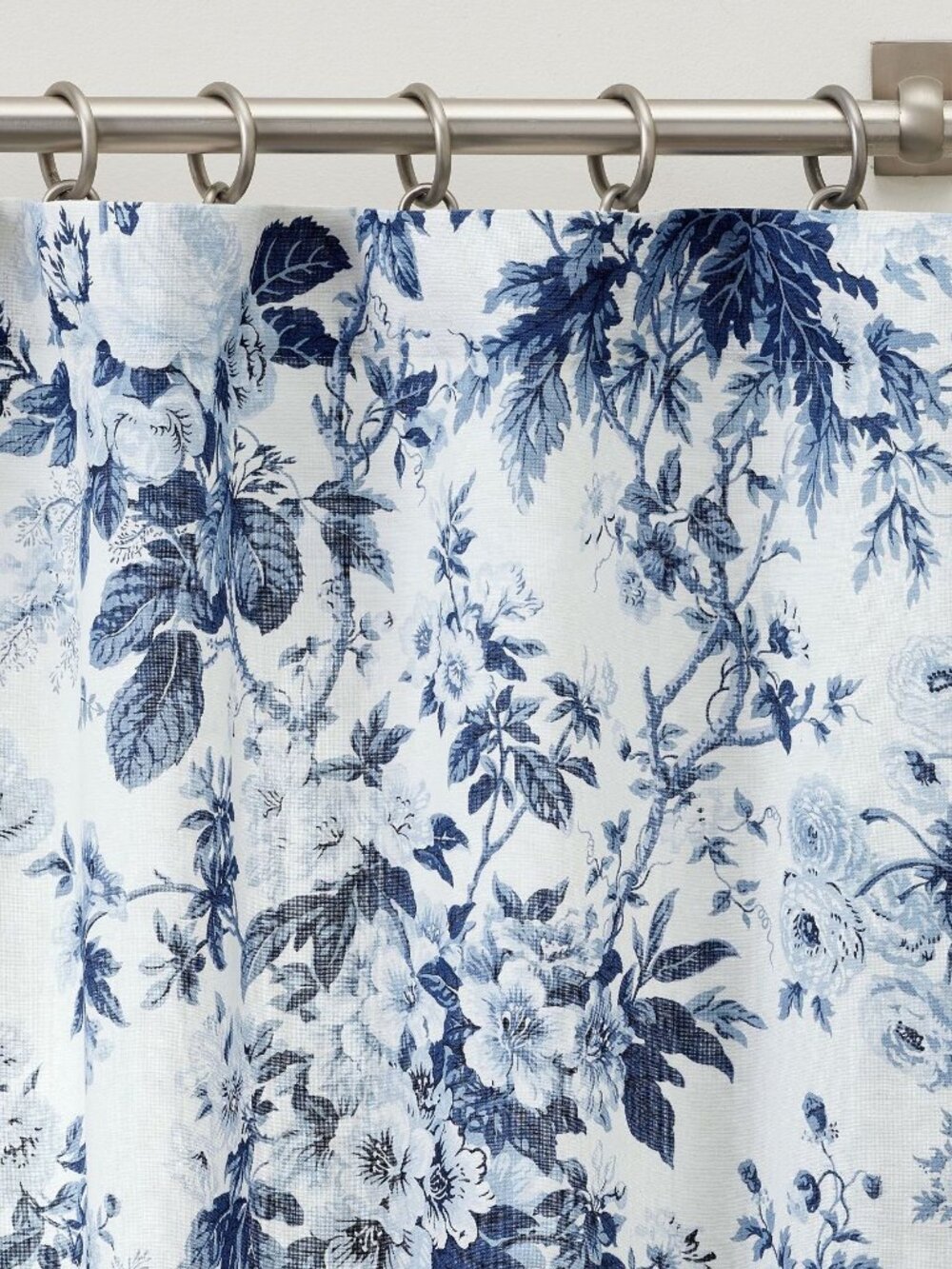 Pottery Barn 2 Blue Garden Floral Toile Curtains Drapes Linen Cotton 50x108" Set